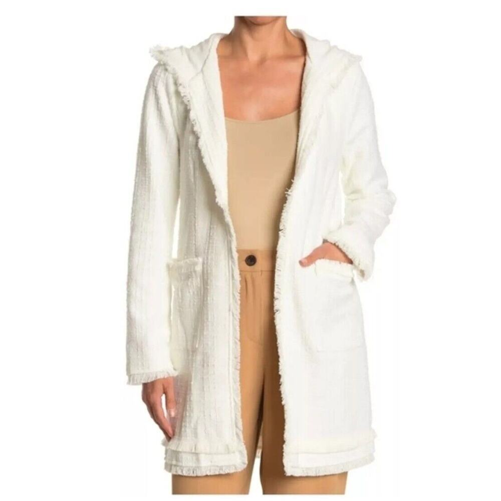 Laundry by Shelli Segal Cotton Blend Cardigan Hooded Boucle Jacket Size small